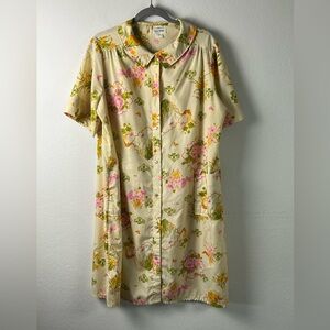 JCPenney Vintage Yellow Pink Floral House Coat Dress Robe